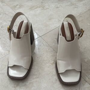 Franco Sarto Cream Slingback Heels with Gold Buckle